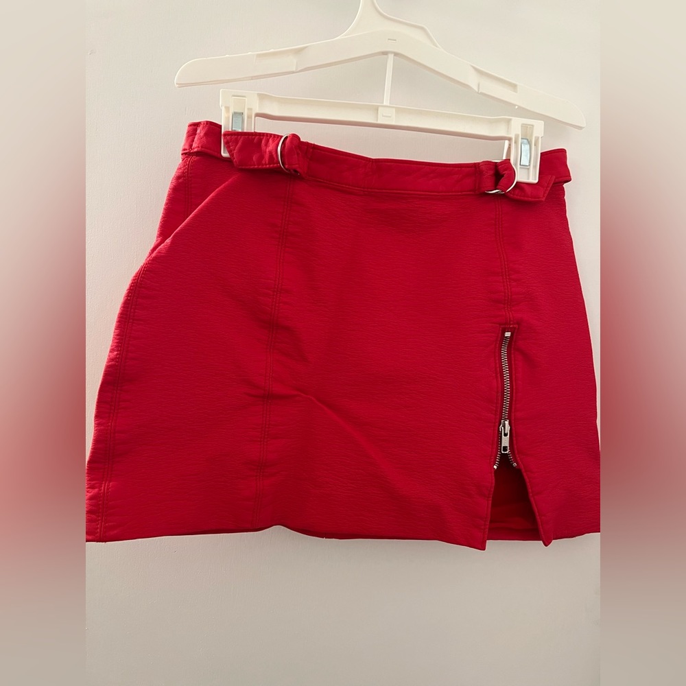 Free People Vegan Leather Red Mini Skirt